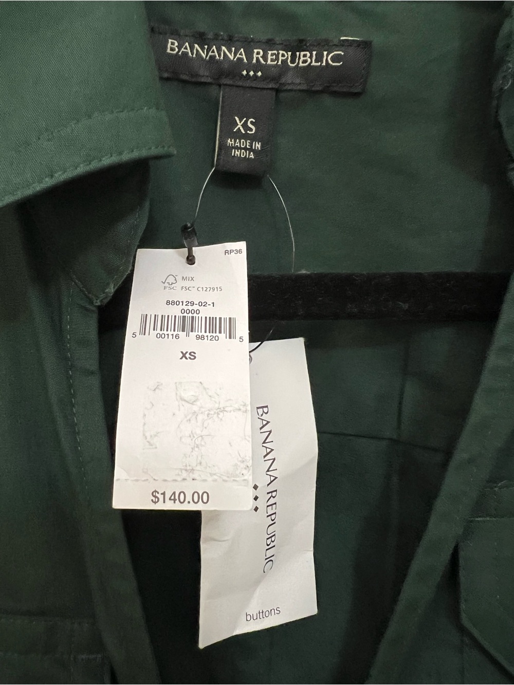 Banana Republic Forest Green Long Sleeve Wrap Shirt Dress sz XS NWT utility - Picture 7 of 7